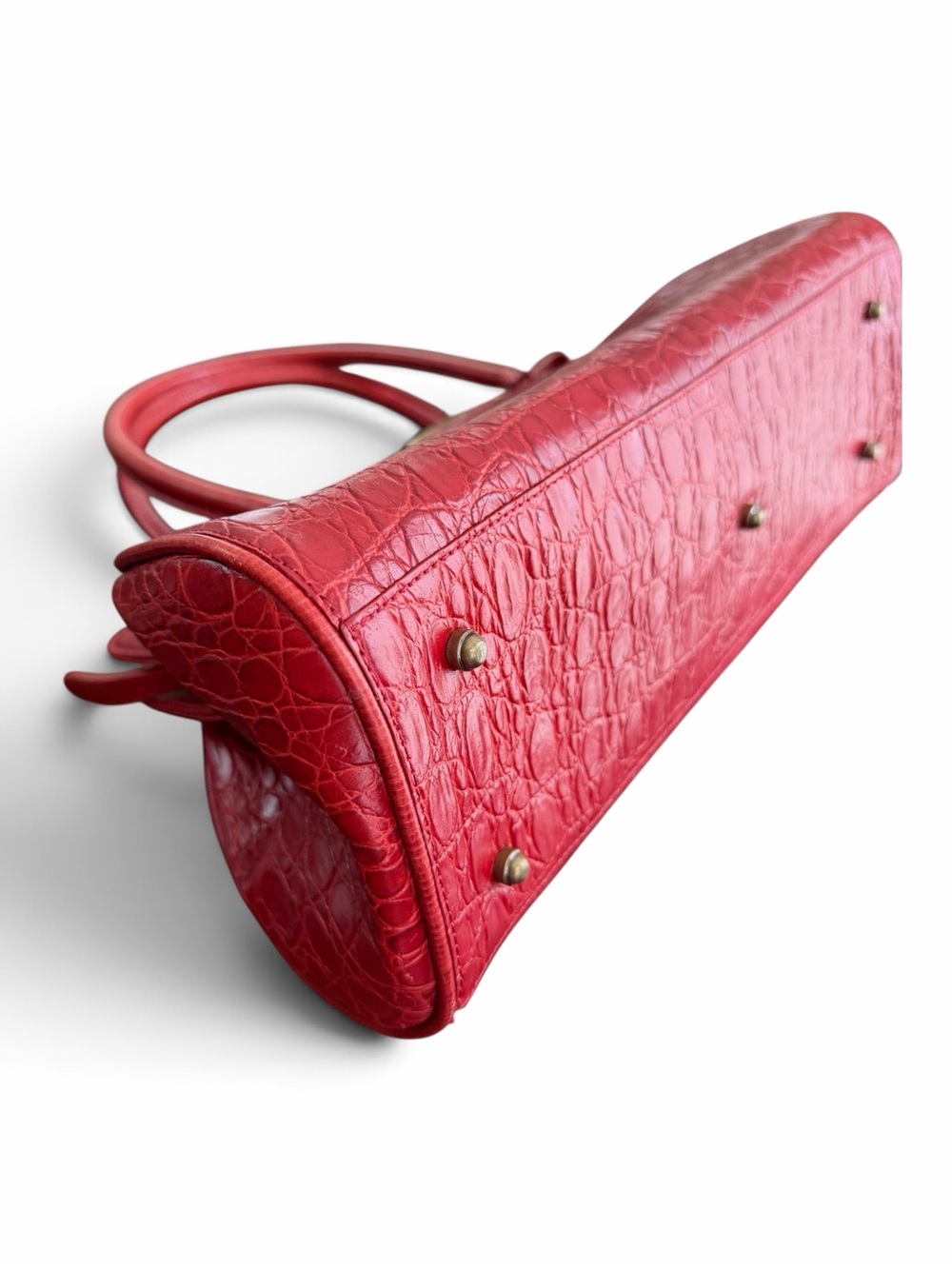 Vintage Brahmin Prissy Collection Vivian Satchel Red Croc Italian Leather Bag - Picture 15 of 15